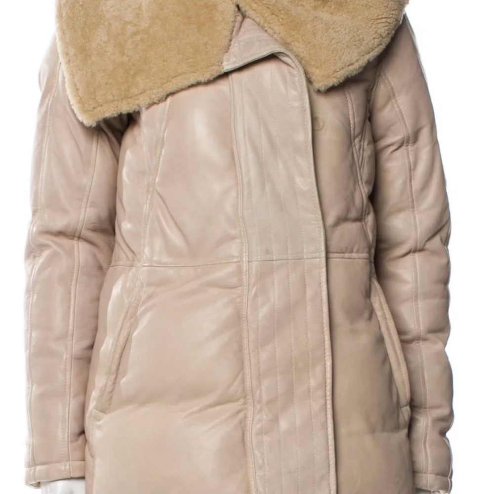 Women's Tan Incredibly Soft Genuine Leather Shearling Collar Coat